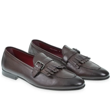 Fringe loafers in soft dark brown leather handmade by Fratelli Borgioli