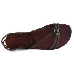 Sandales tongs femme en cuir marron travaillé à la main en Italie