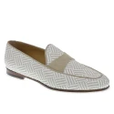 Mocassino penny in camoscio e tessuto intrecciato bianco e beige