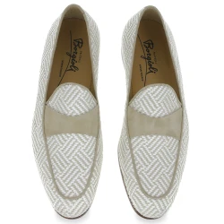 Mocassin Penny en daim et tissu tressé blanc et beige