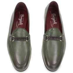 Green leather men's moccasin with braided loop