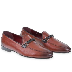 Herren-Loafer aus ziegelfarbenem Leder mit geflochtener Schlaufe