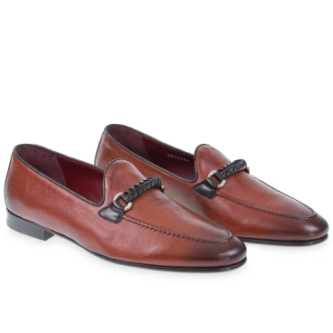 Mocassino da uomo in pelle color mattone con passante intrecciato