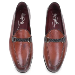 Men's loafer in brick-colored leather with braided loop
