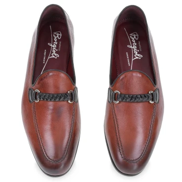 Herren-Loafer aus ziegelfarbenem Leder mit geflochtener Schlaufe