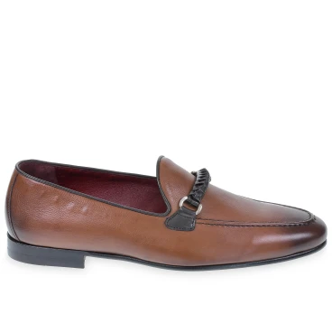 Mocassin pour homme en cuir marron avec boucle tressée