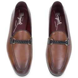 Mocasín para hombre en piel marrón con trabilla trenzada