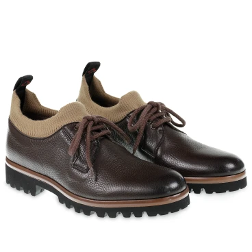 Derbies en cuir de cerf marron foncé et cachemire - Fratelli Borgioli - Artisanat Italien