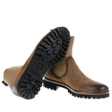 Chelsea in camoscio marrone ingrassato e cashmere - Fratelli Borgioli