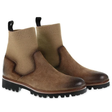 Chelsea in camoscio marrone ingrassato e cashmere - Fratelli Borgioli