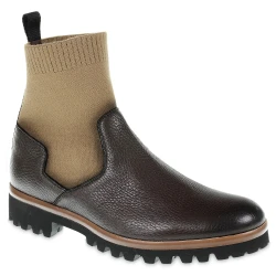 Stivaletto chelsea in cervo marrone e cashmere - Fratelli Borgioli