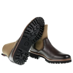Stivaletto chelsea in cervo marrone e cashmere - Fratelli Borgioli