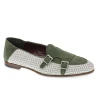 Mocassin double boucle en daim vert et tissu tressé - Fratelli Borgioli