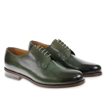 Smooth derby in hand-dyed green cowhide leather - Fratelli Borgioli - Italian craftsmanship