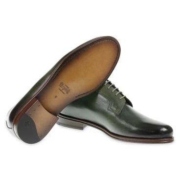 Smooth derby in hand-dyed green cowhide leather - Fratelli Borgioli - Italian craftsmanship