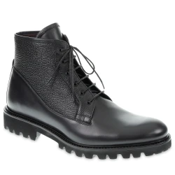 Bota con cordones en piel de becerro envejecida negra - Fratelli Borgioli - artesanía italiana