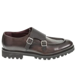 Mocassino doppia fibbia in vitello anticato color ebano realizzato a mano