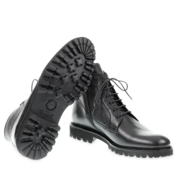 Bota con cordones en piel de becerro envejecida negra - Fratelli Borgioli - artesanía italiana