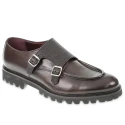 Handmade double monk loafers in antique ebony calfskin