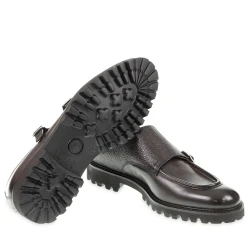 Handmade double monk loafers in antique ebony calfskin