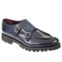 Mocassin double boucle en cuir de veau vieilli bleu fait main par Fratelli Borgioli