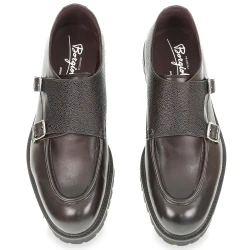 Handmade double monk loafers in antique ebony calfskin