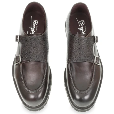 Handmade double monk loafers in antique ebony calfskin