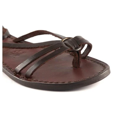 Women sandals hand made in Italy in dark brown leather
