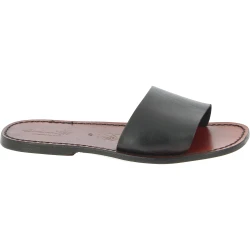 Men's leather slides sandals in dark brown leather handmade