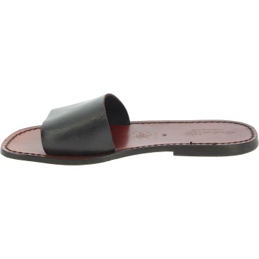 Men's leather slides sandals in dark brown leather handmade