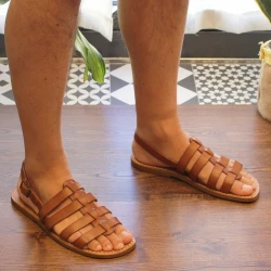 Sandali da uomo a gabbia in pelle color cuoio