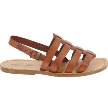 Sandalias jaula para hombre en piel color cuero