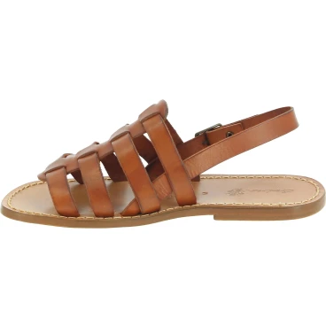 Leather cage sandals for men in tan color leather
