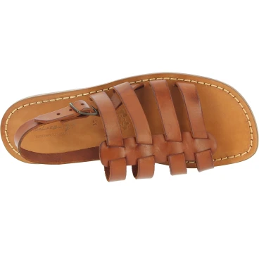 Sandalias jaula para hombre en piel color cuero