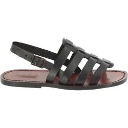 Sandals cage pour homme en cuir marron foncé artisanales