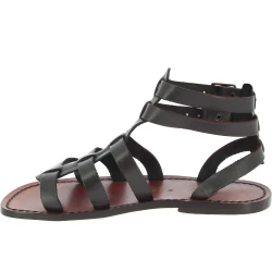 Sandalias romanas de cuero marrón oscuro para hombres hechos a mano en Italia