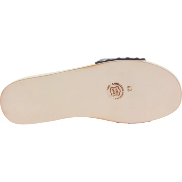 Handmade men's wooden clog slippers with adjustable black leather band