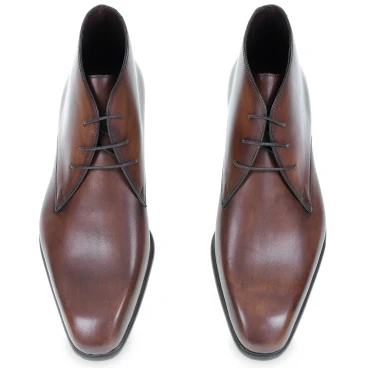 Bottines en cuir marron poli fabriquées à la main en Italie - Fratelli Borgioli