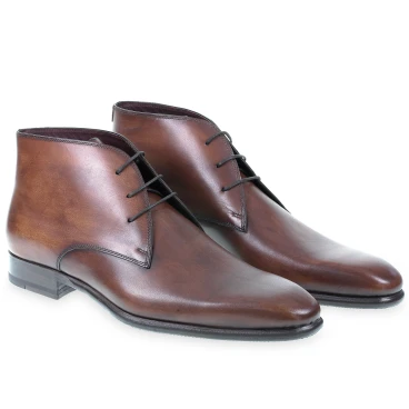Bottines en cuir marron poli fabriquées à la main en Italie - Fratelli Borgioli