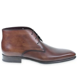 Bottines en cuir marron poli fabriquées à la main en Italie - Fratelli Borgioli