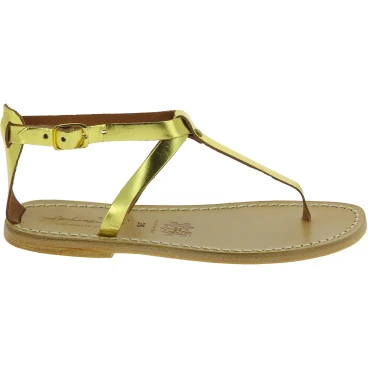 Sandals tongs en artisanales en cuir laminé jaune
