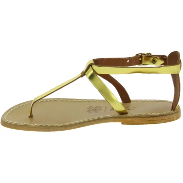 Sandals tongs en artisanales en cuir laminé jaune