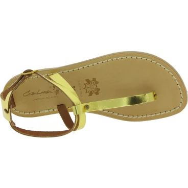 Sandals tongs en artisanales en cuir laminé jaune