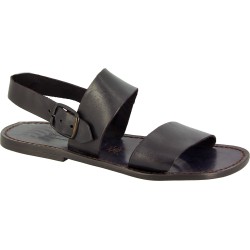 Sandalias para hombre en cuero negro hechas a mano en Italia
