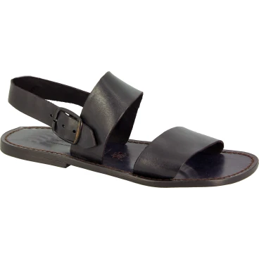 Hand gefertigte Herren-Sandalen aus Schwarze Leder aus Italien