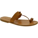 Handgefertigte Zehenstegsandalen für Damen aus hellbraunem Leder
