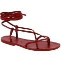 Flache Riemchensandalen aus rotem Leder handgefertigt in Italien