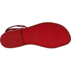 Red leather flat strappy sandals handmade in Italy