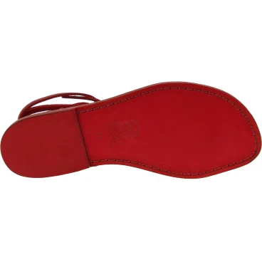 Flache Riemchensandalen aus rotem Leder handgefertigt in Italien