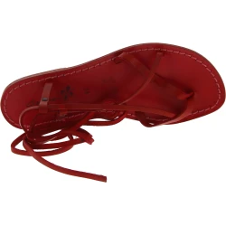 Red leather flat strappy sandals handmade in Italy